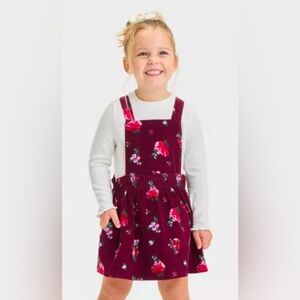 Only worn once! Toddler Girls' Corduroy Mockneck Long Sleeve Floral Dress